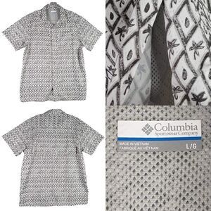 Columbia Shirt PFG Men's Size Large Gray Button Down Short Sleeve Tropical
